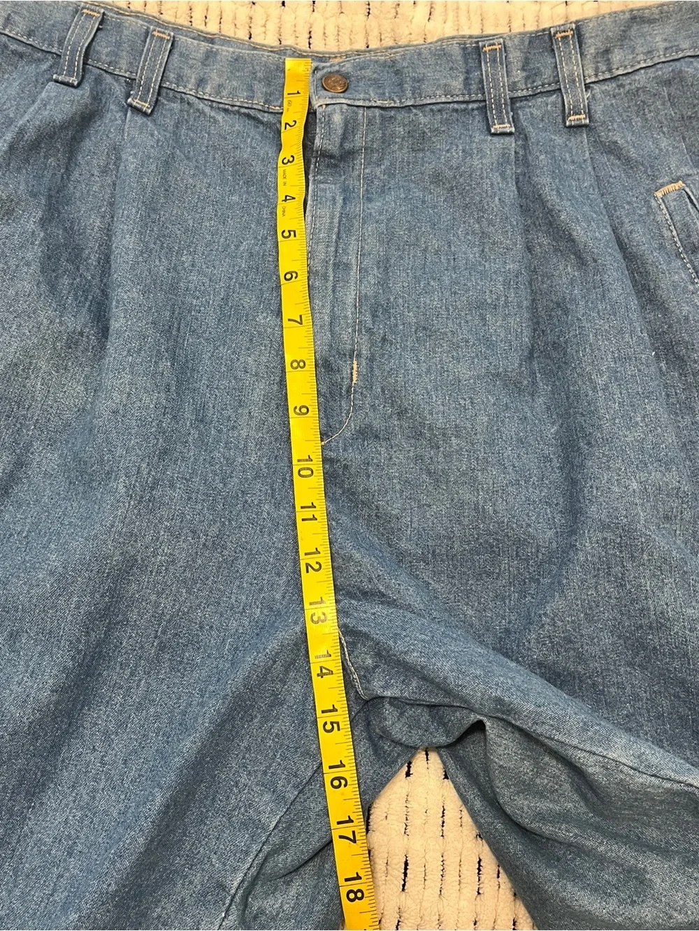 Vintage French Navy Casual Blue Denim Jean Shorts with Pleated Front Plus Size